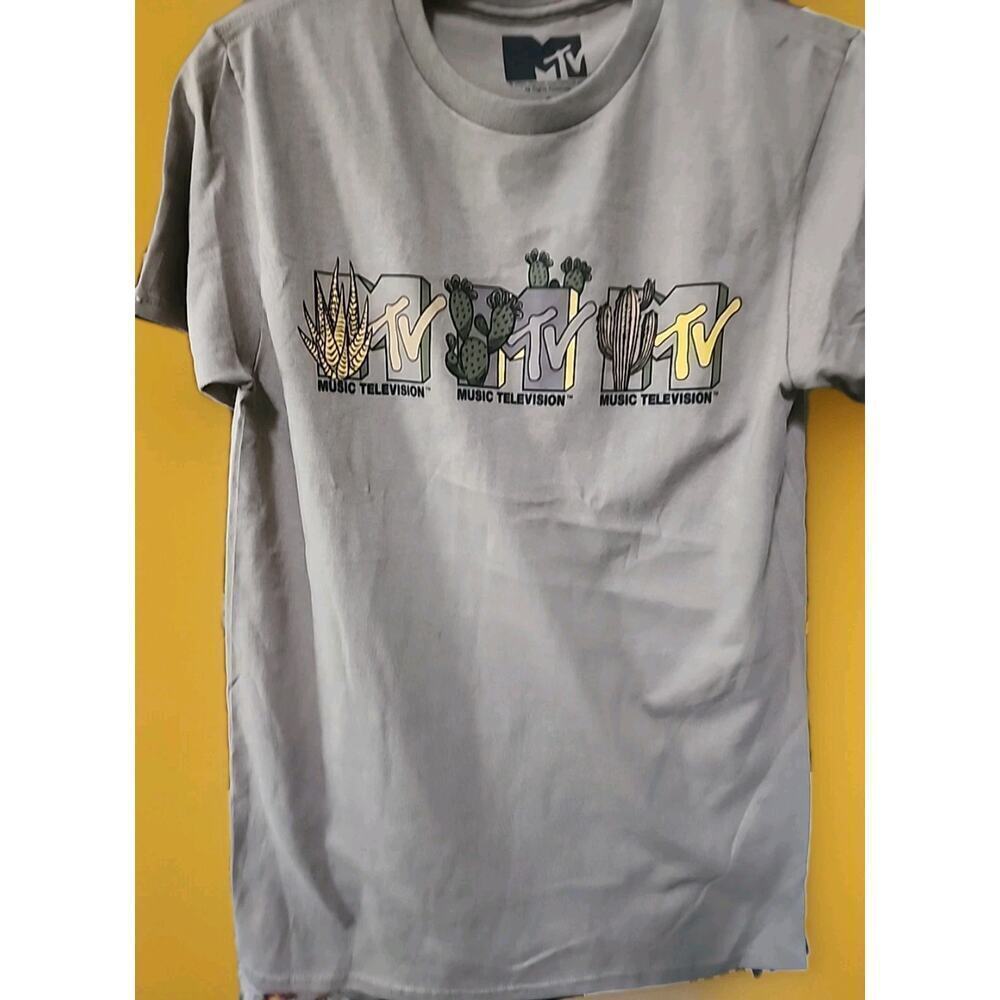 MTV‎ Mens Music Television Cactus Graphic Khaki Shirt Small Excellent A120